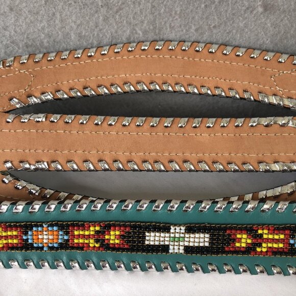 Enterprises Beaded Leather Belt Womens Medium Turquoise Western Buckle USA 408 - Picture 12 of 16